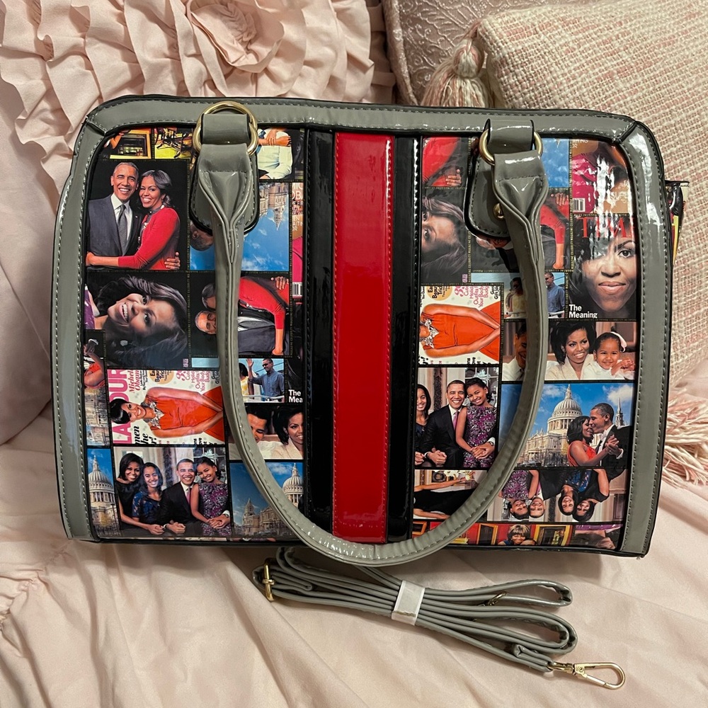 Michelle Obama purse with strap, grey